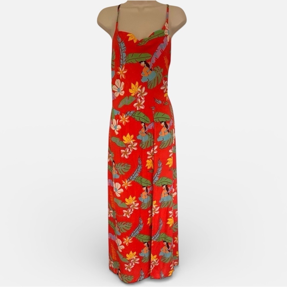 XIX Palms Nineteen Palms Women’s Hawaiian Red Tropical Floral Maxi Dress XS